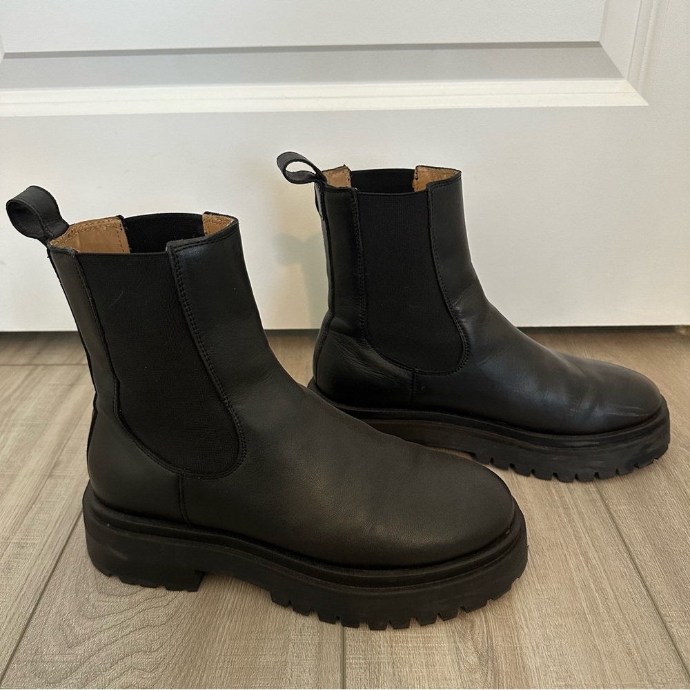 & Other Stories Black Chunky Sole Chelsea Leather Boots - Picture 7 of 8